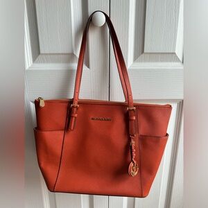 Michael Kors Orange Textured Leather Tote
